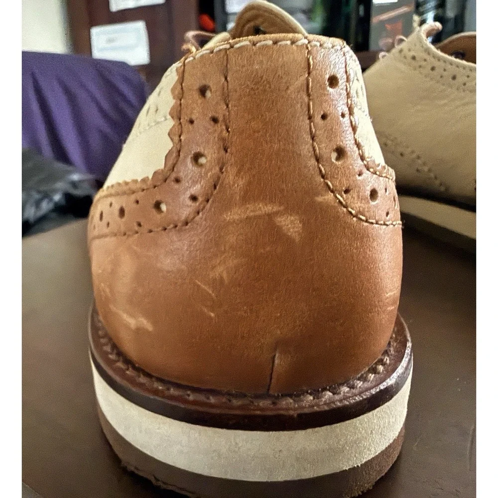 Polo Ralph Lauren Johnsly Brown Wingtip Oxford Leather Dress Sneakers Shoes 8.5D